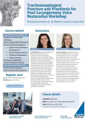 Post Laryngectomy Voice Restoration Workshop BRISBANE 2025