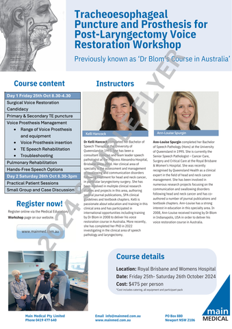 Register your interest - Post Laryngectomy Voice Restoration Workshop BRISBANE 2025