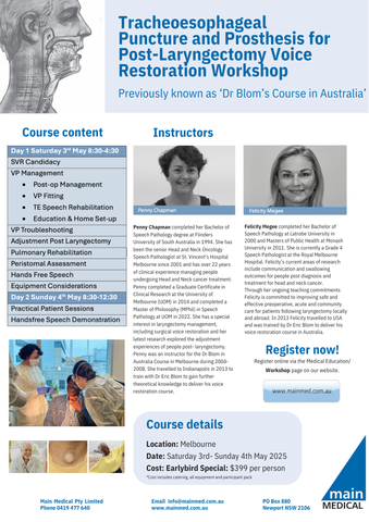 Post Laryngectomy Voice Restoration Workshop MELBOURNE 2025