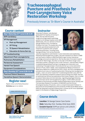 Post Laryngectomy Voice Restoration Workshop SYDNEY 2025